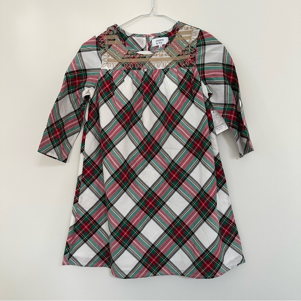 Gold Embroidered Girls Holiday Dress Lightweight Red Green White Gold size 10
